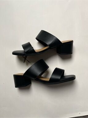 Cityclassified Black Double-Band Block Heel Mules